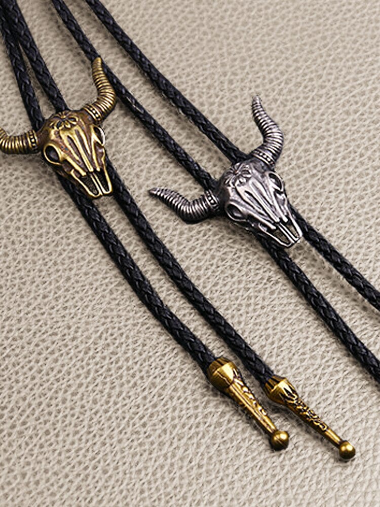 Vintage Cow Skull Bolo Tie Necklace