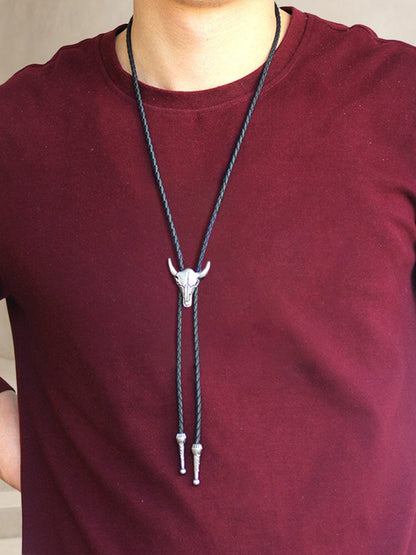 Western Cow Skull Bolo Tie Necklace
