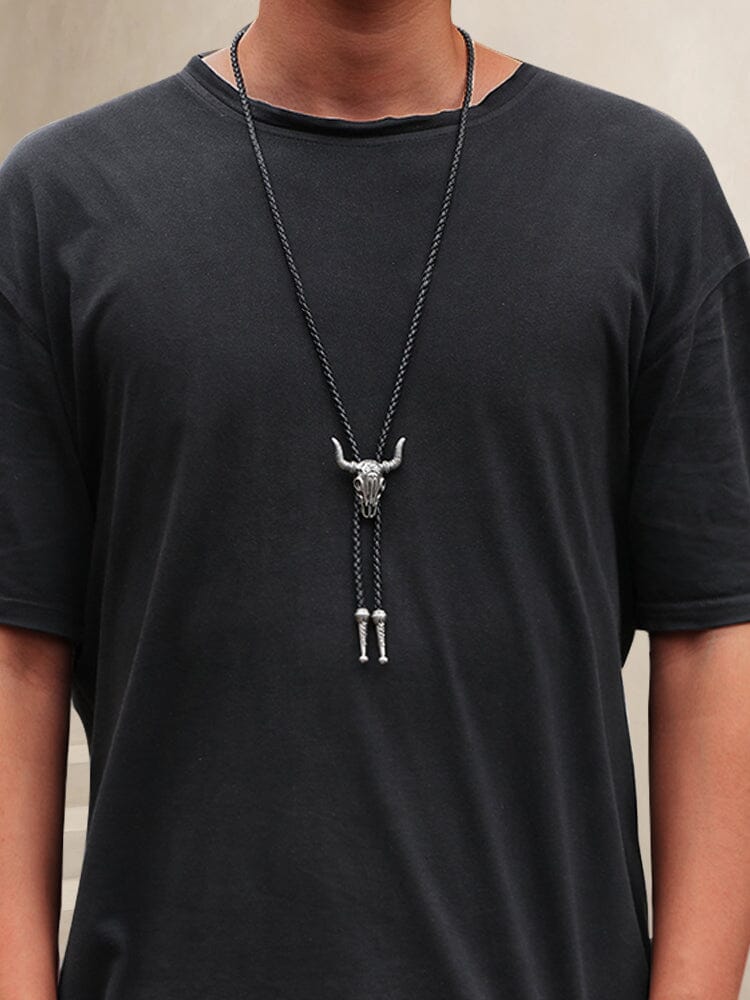 Vintage Cow Skull Bolo Tie Necklace