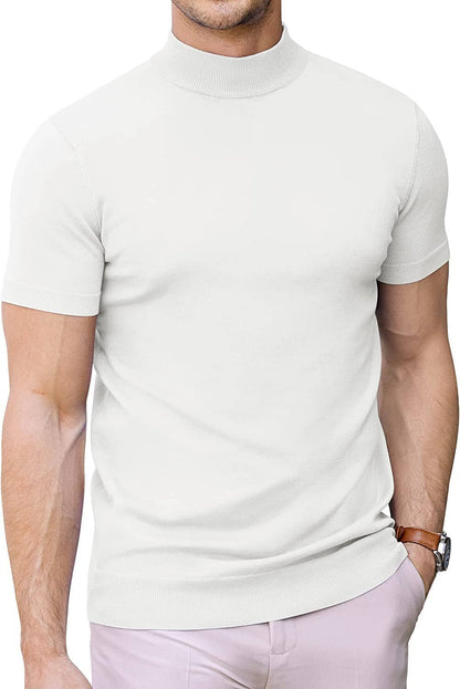 (Us Only)  Turtleneck Basic Slim Fit Knitted Short Sleeve Sweater