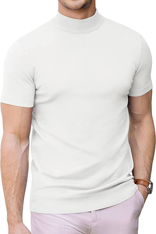 (Us Only)  Turtleneck Basic Slim Fit Knitted Short Sleeve Sweater