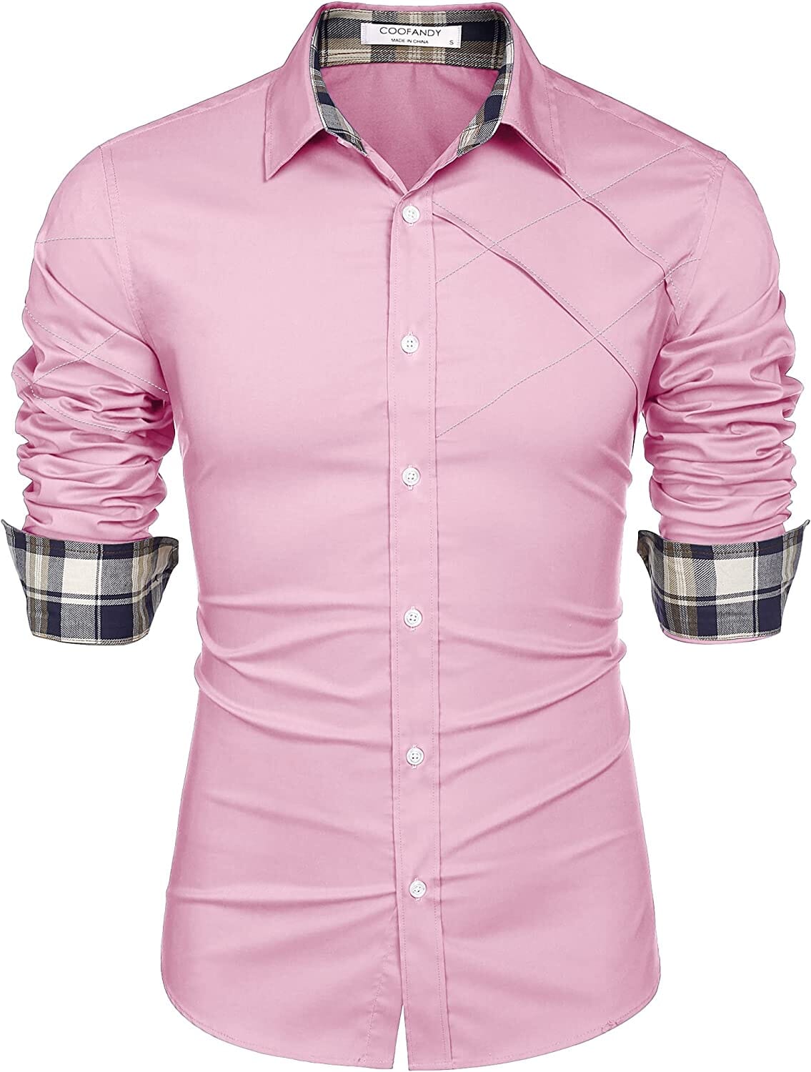 Plaid Collar Button Cotton Dress Shirt (US Only)