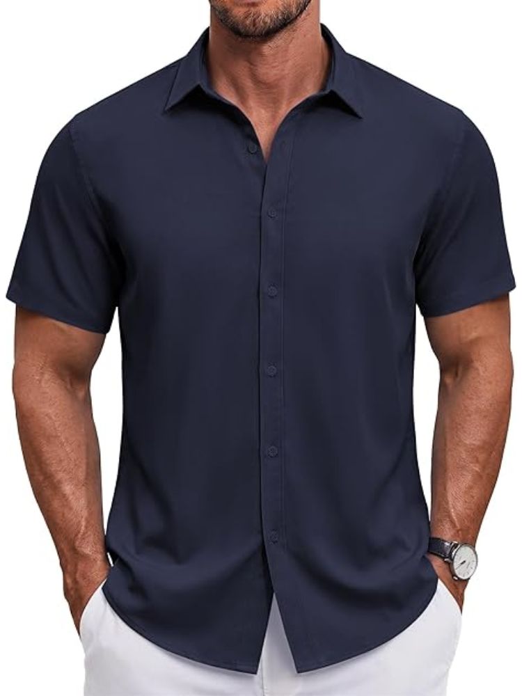 Men's Short Sleeve Casual Button-Down Shirt (US Only)