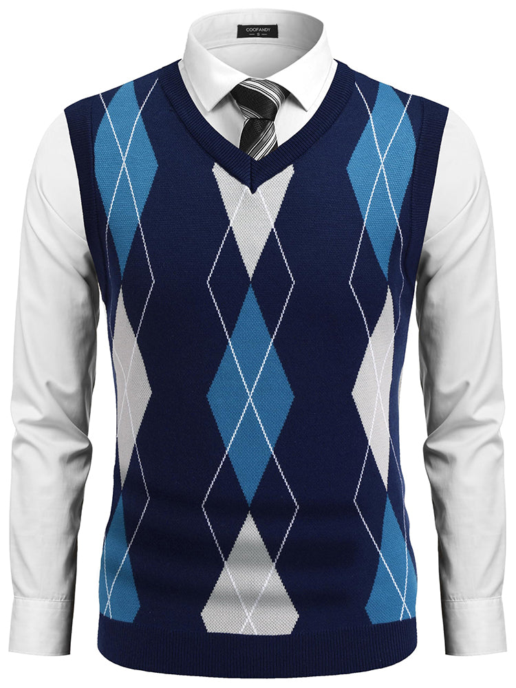 Casual Elastic Knit Pullover Argyle Vest (US Only)