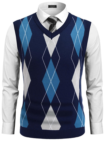 Casual Elastic Knit Pullover Argyle Vest (US Only)