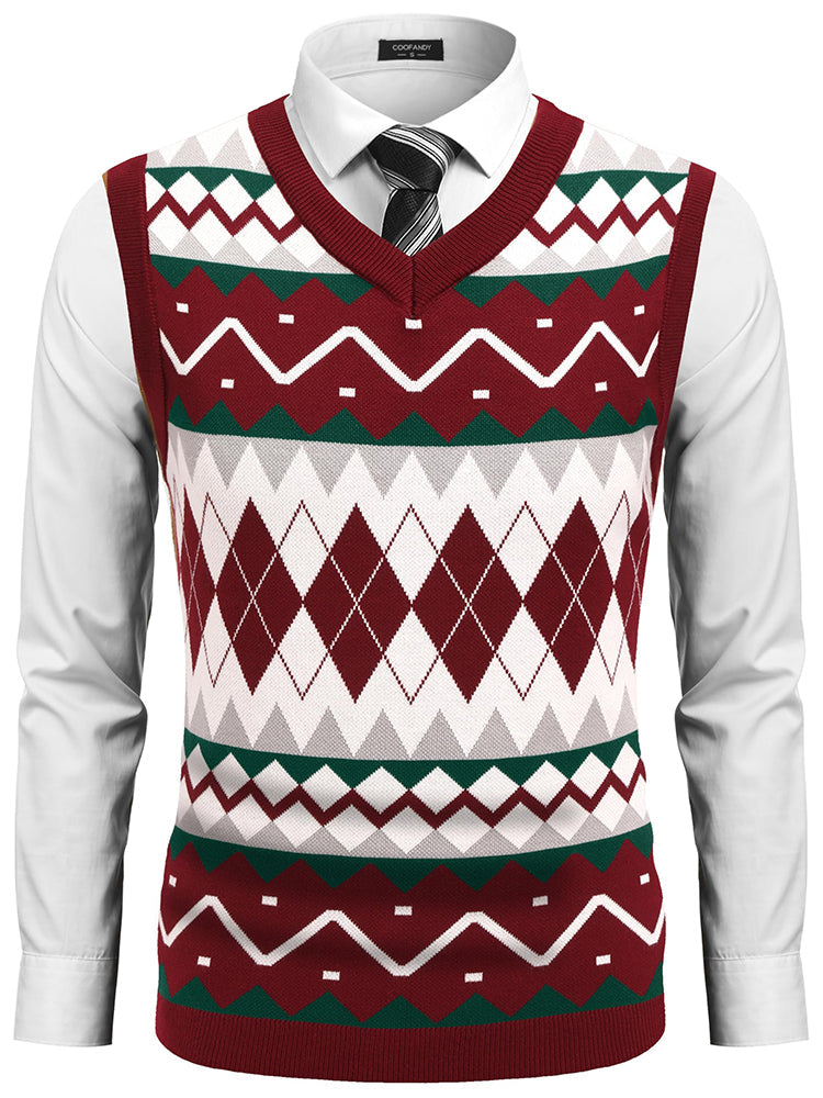 Casual Elastic Knit Pullover Argyle Vest (US Only)