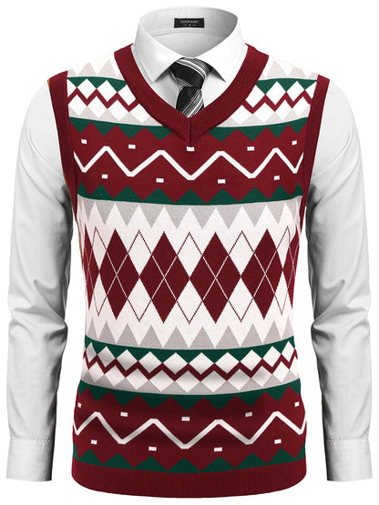 Casual Elastic Knit Pullover Argyle Vest (US Only)
