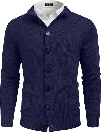 Stand Collar Button Down Knitted Cardigan with Pockets (US Only)