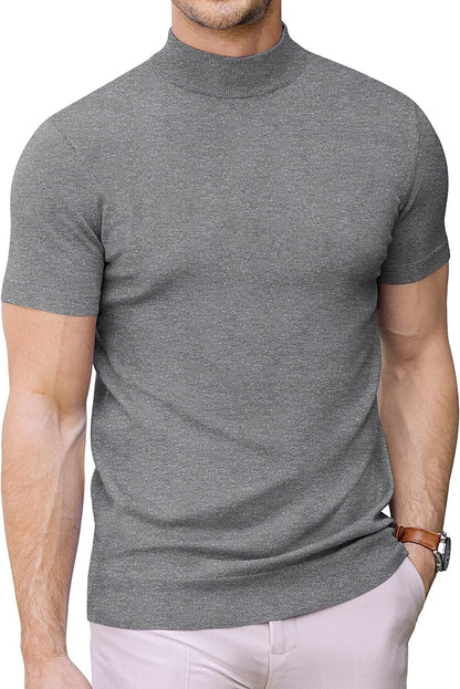 (Us Only)  Turtleneck Basic Slim Fit Knitted Short Sleeve Sweater