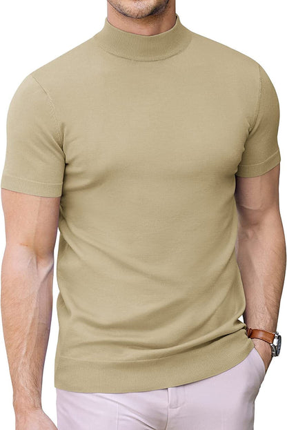 (Us Only)  Turtleneck Basic Slim Fit Knitted Short Sleeve Sweater