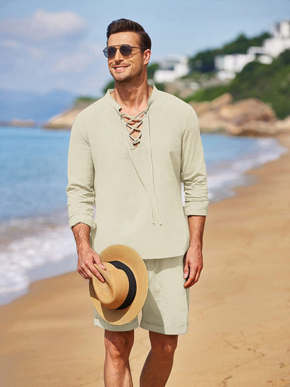 Cotton 2 Pieces Henley Shirt Set (US Only)