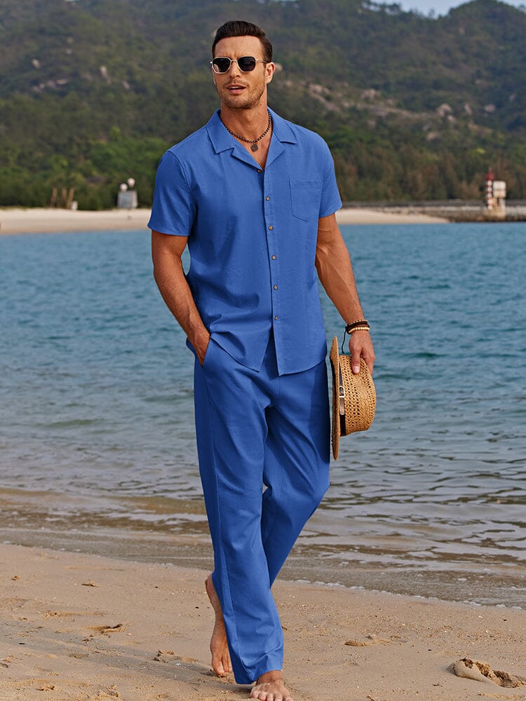 Casual Linen Style Beach Shirt Sets (Live Only)