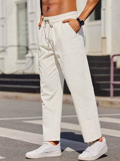 Casual Elastic Waist Linen Blend Pants (US Only)