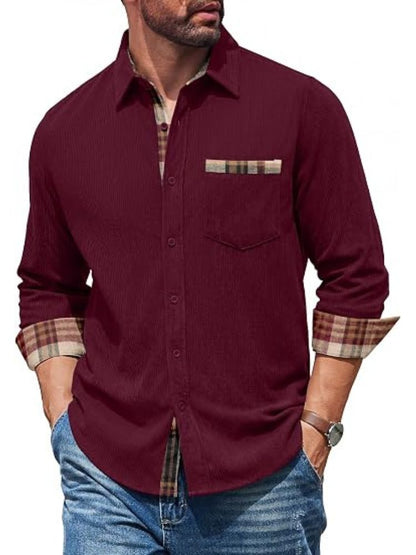 Corduroy Button Down Long Sleeve Shirt Jacket (US Only)