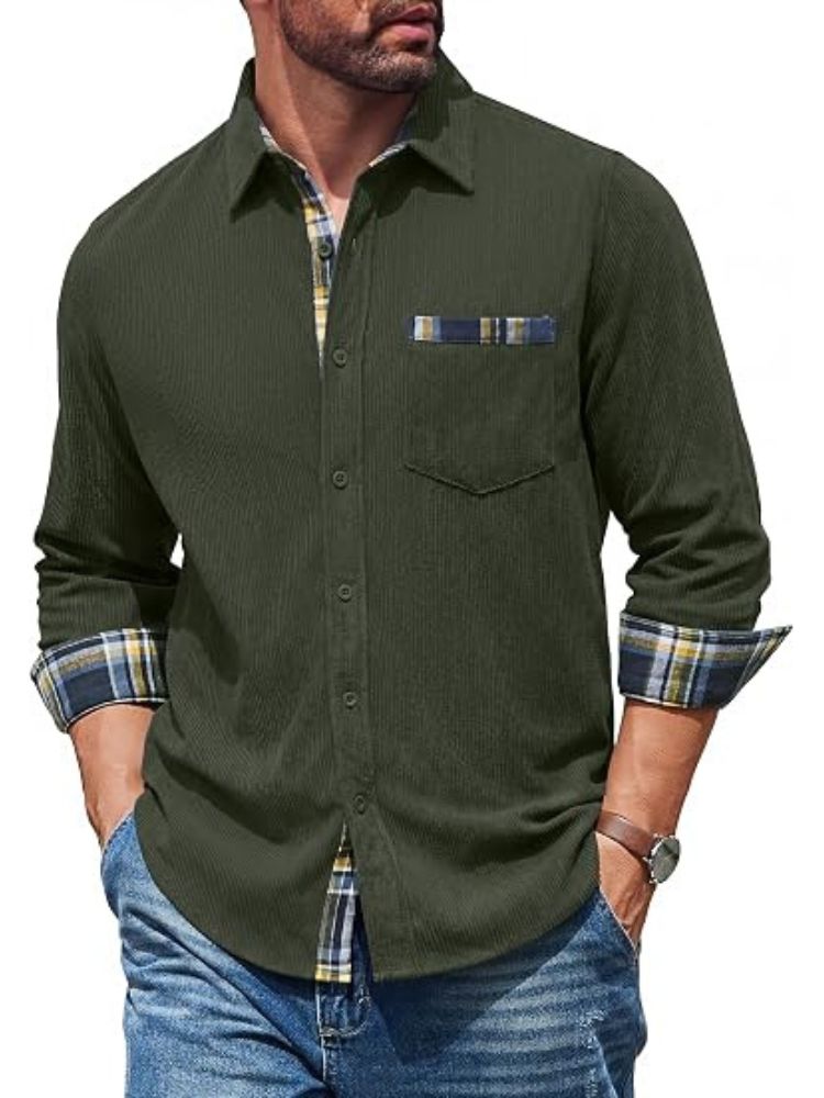 Corduroy Button Down Long Sleeve Shirt Jacket (US Only)