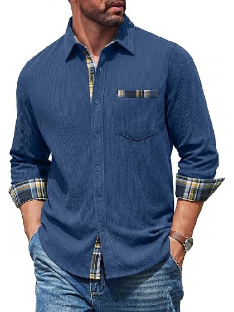 Corduroy Button Down Long Sleeve Shirt Jacket (US Only)