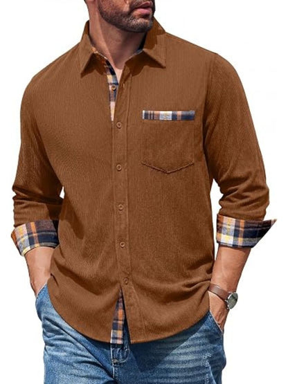 Corduroy Button Down Long Sleeve Shirt Jacket (US Only)