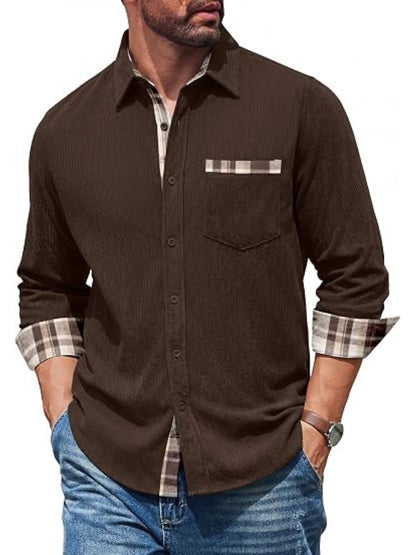 Corduroy Button Down Long Sleeve Shirt Jacket (US Only)