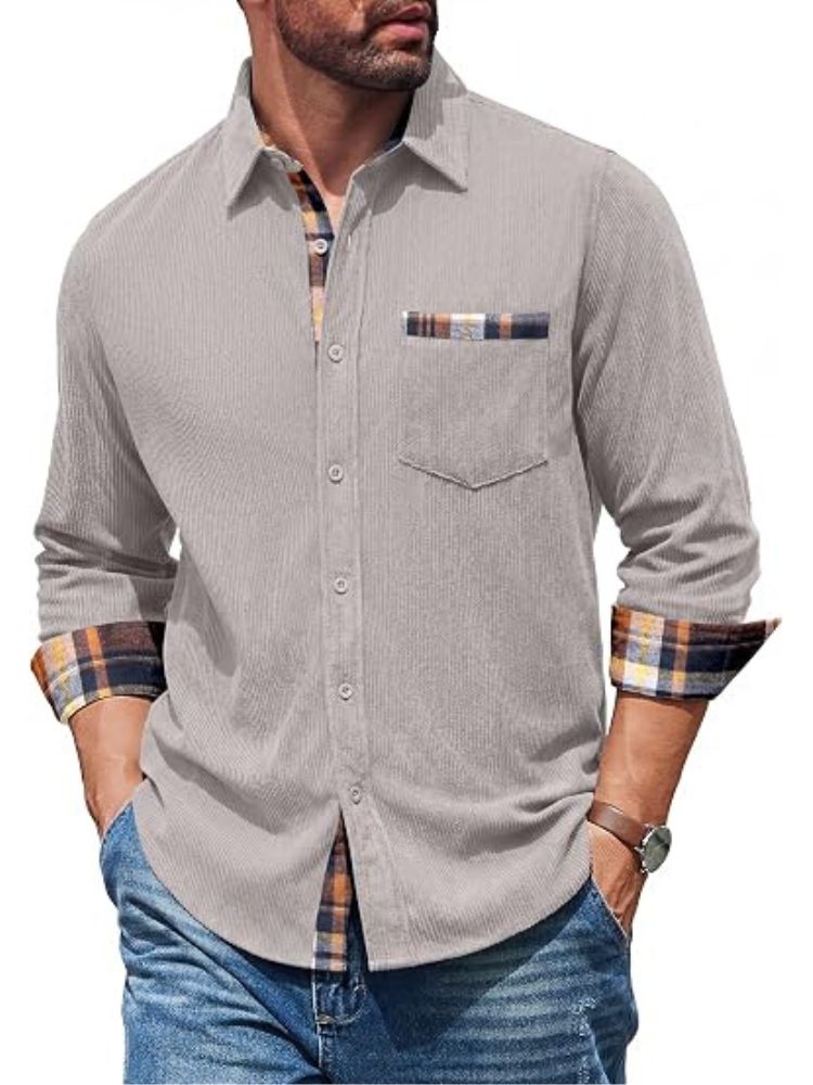 Corduroy Button Down Long Sleeve Shirt Jacket (US Only)