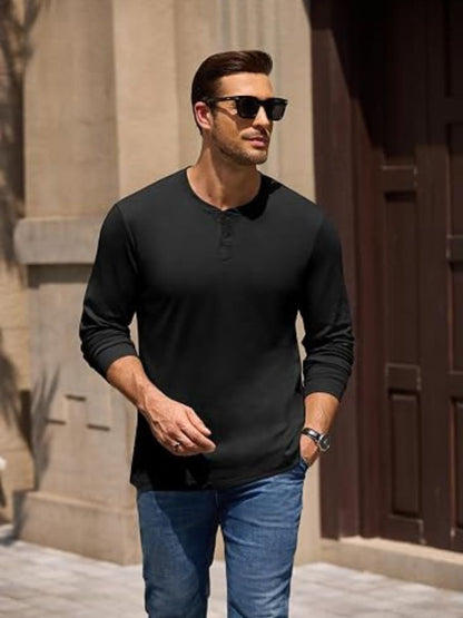 Essential 100% Cotton Long Sleeve Henley Shirt (US Only)