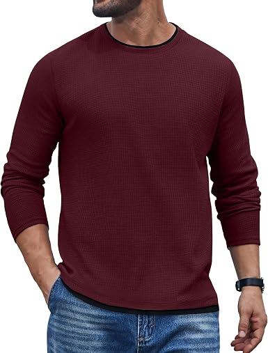 Waffle Knit Crewneck Long Sleeve T-Shirt (US Only)