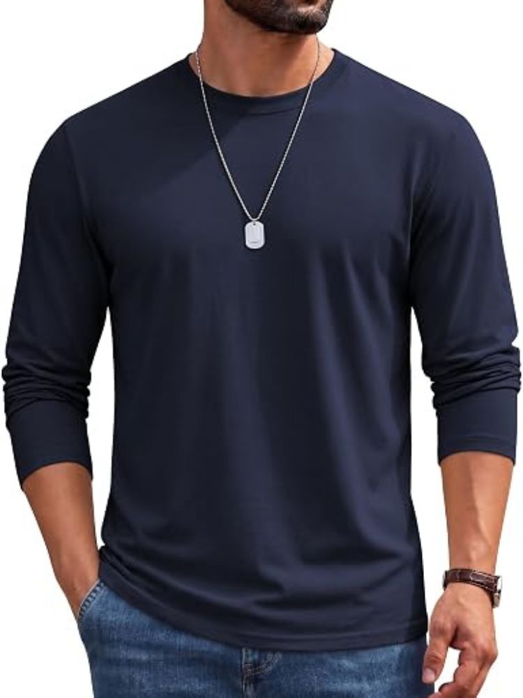Cotton Crew Neck Long Sleeve Basic Classic T-Shirt (US Only)