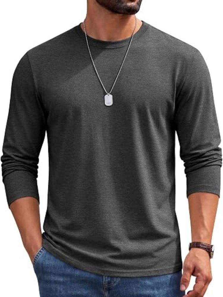 Cotton Crew Neck Long Sleeve Basic Classic T-Shirt (US Only)