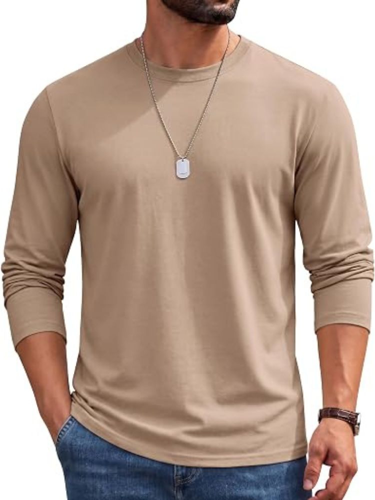Cotton Crew Neck Long Sleeve Basic Classic T-Shirt (US Only)