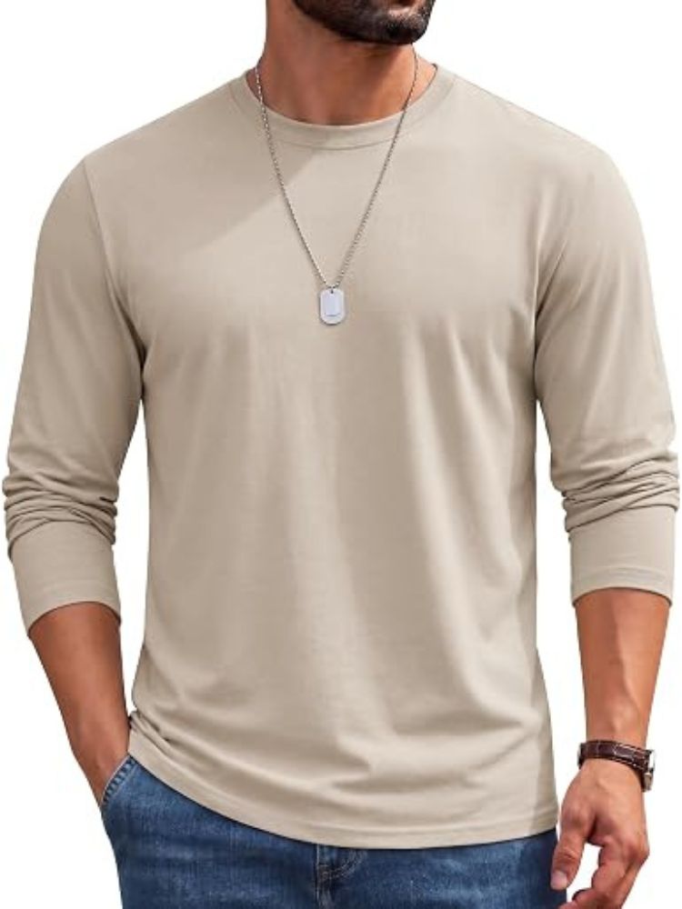 Cotton Crew Neck Long Sleeve Basic Classic T-Shirt (US Only)