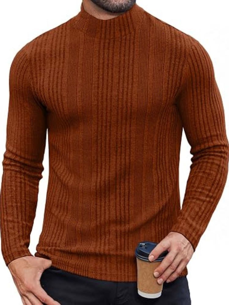 Mock Turtleneck Fleece Ribbed Long Sleeve Thermal T-Shirt (US Only)