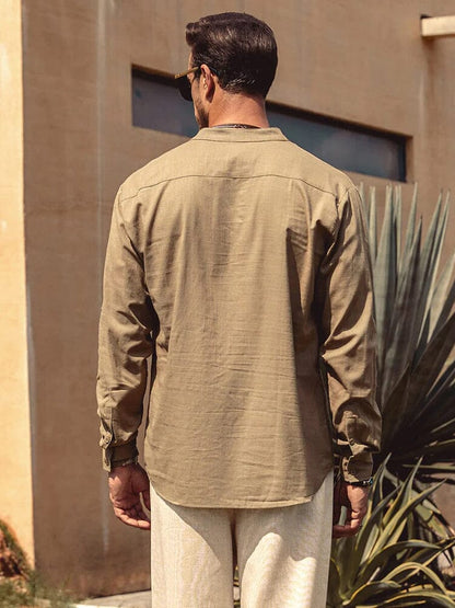 Cotton Linen Style Henley Shirt (Live Only)