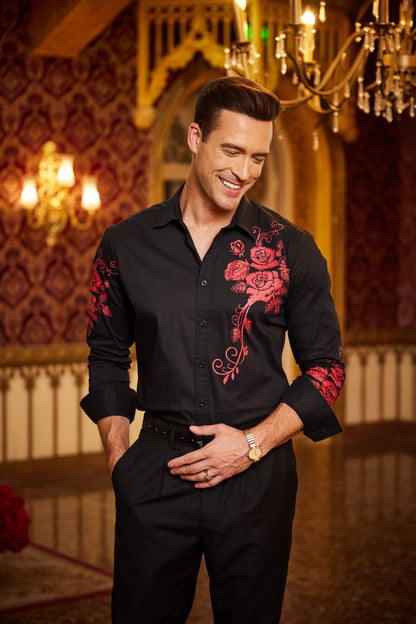 Rose Printed Slim Fit Dress Shirts (US Only)
