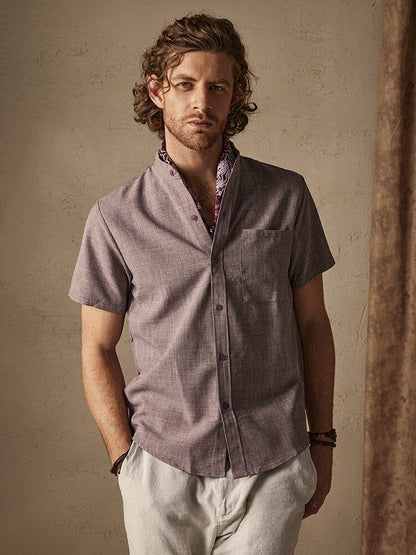 Cotton Linen Style Short Sleeve Simple Shirt