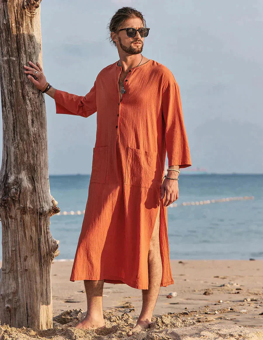 Long Cotton Linen Style Slit Shirt