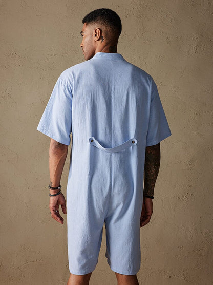 Cotton Stand Collar Jumpsuit