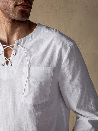 Solid Color Long Sleeve Casual Cotton Linen Set