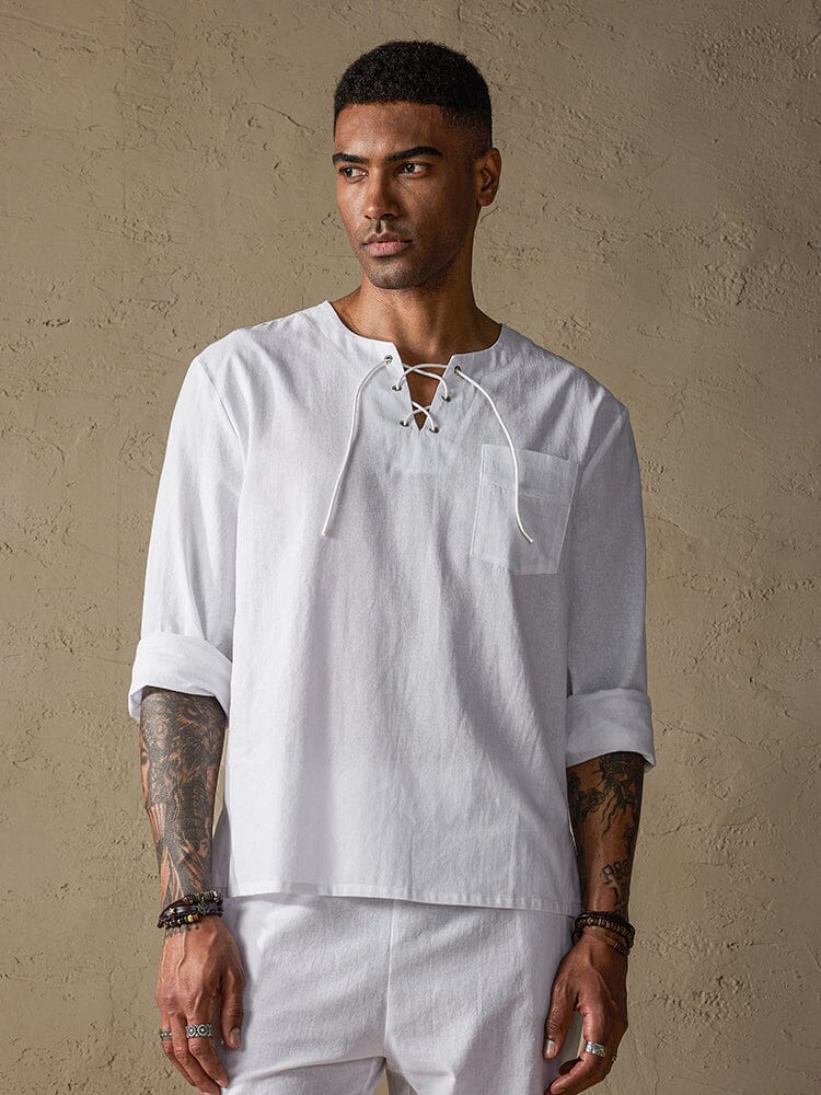 Solid Color Long Sleeve Casual Cotton Linen Set