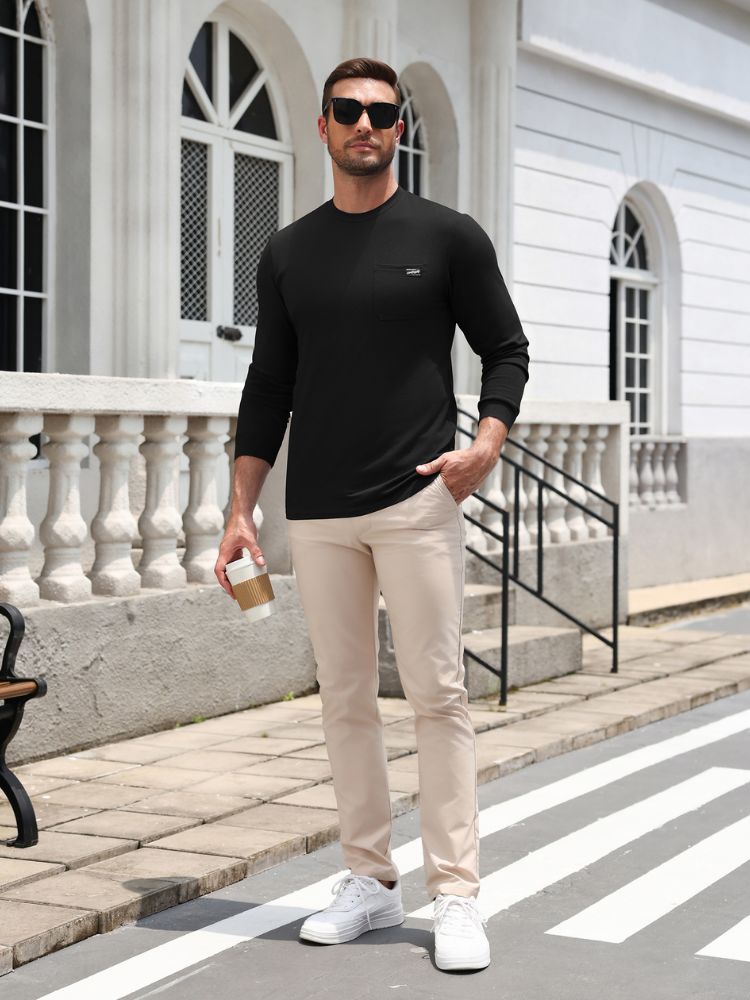 Regular Fit Crewneck Long Sleeve Pocket T-Shirt (US Only)