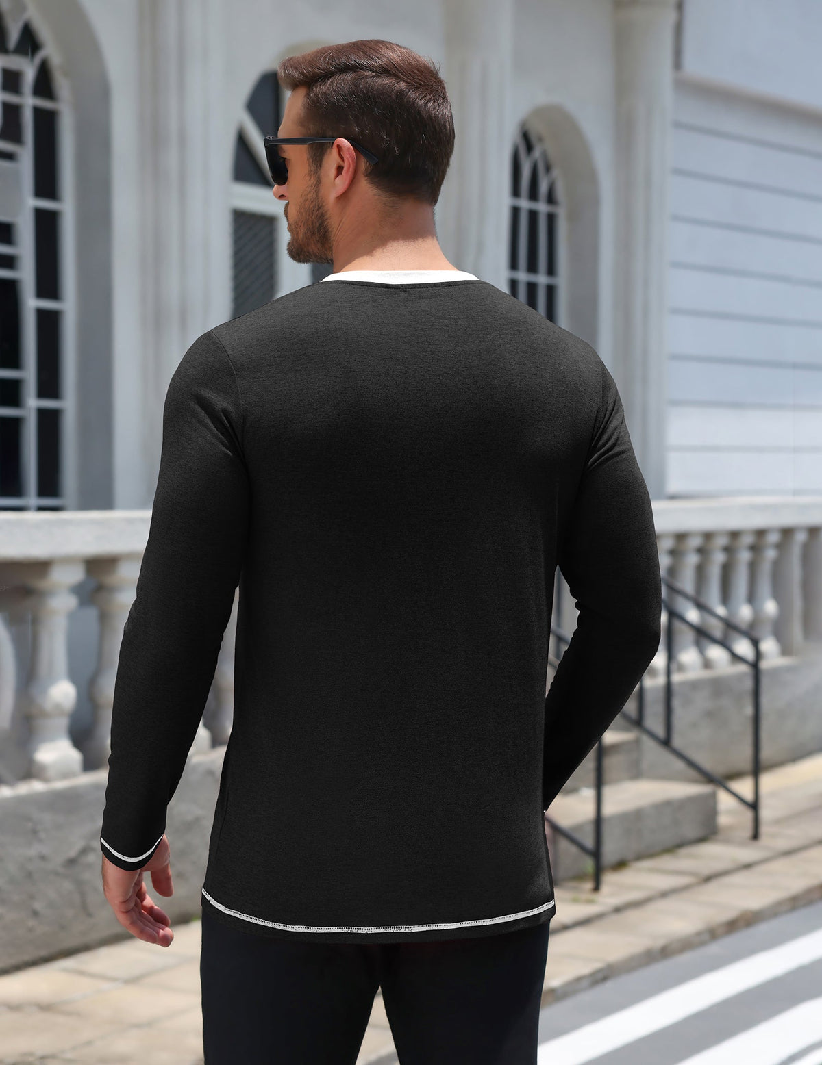 Long Sleeve Contrast Henley Shirt with Pocket (US Only)