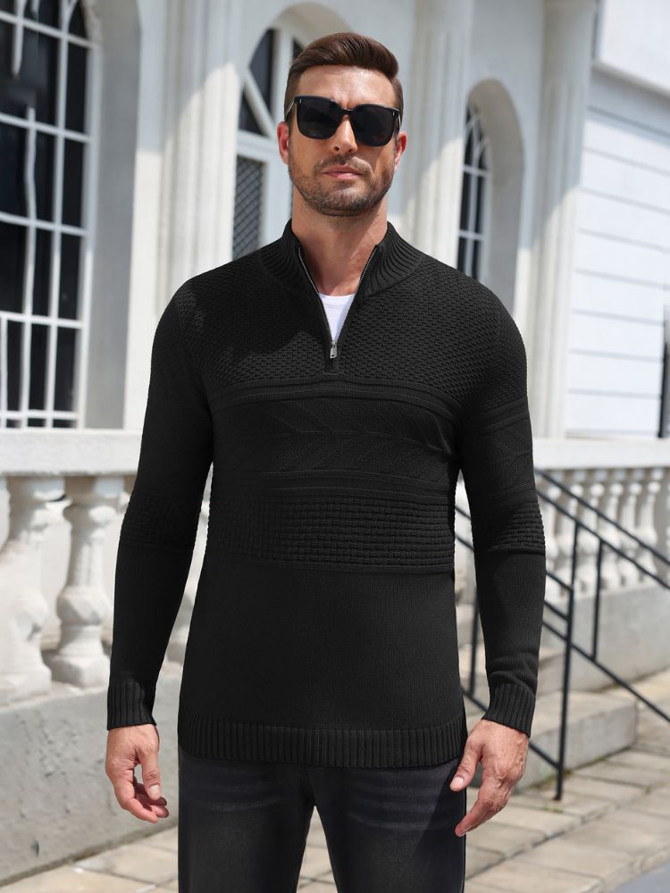 Quarter Zip Casual Knit Mock Neck Pullover Sweater (US Only)