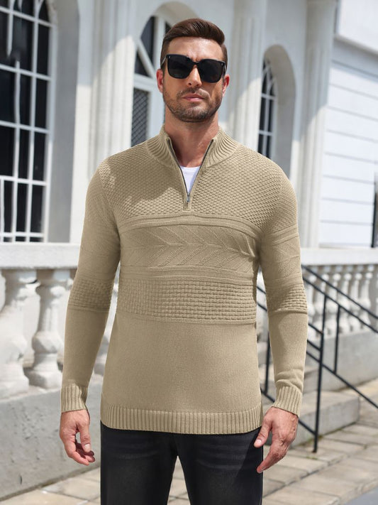 Quarter Zip Casual Knit Mock Neck Pullover Sweater (US Only)
