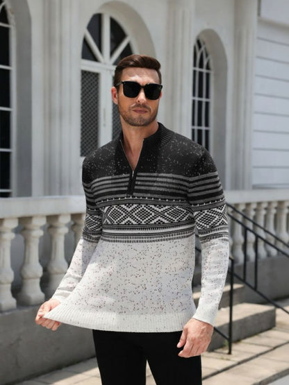 Quarter Zip Fair Isle Pattern Knit Pullover Sweater (US Only)