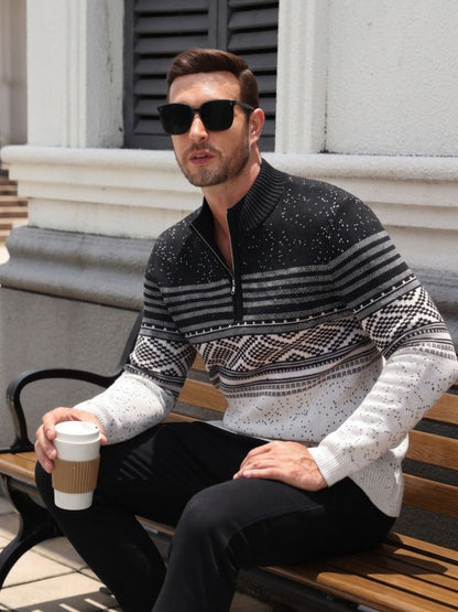 Quarter Zip Fair Isle Pattern Knit Pullover Sweater (US Only)