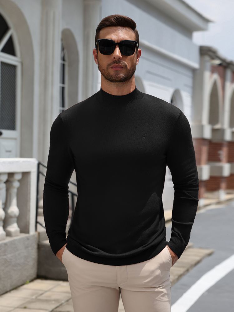 Mock Neck Slim Fit Fine Knit Pullover Sweater (US Only)