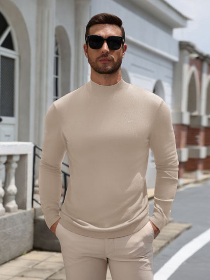 Mock Neck Slim Fit Fine Knit Pullover Sweater (US Only)