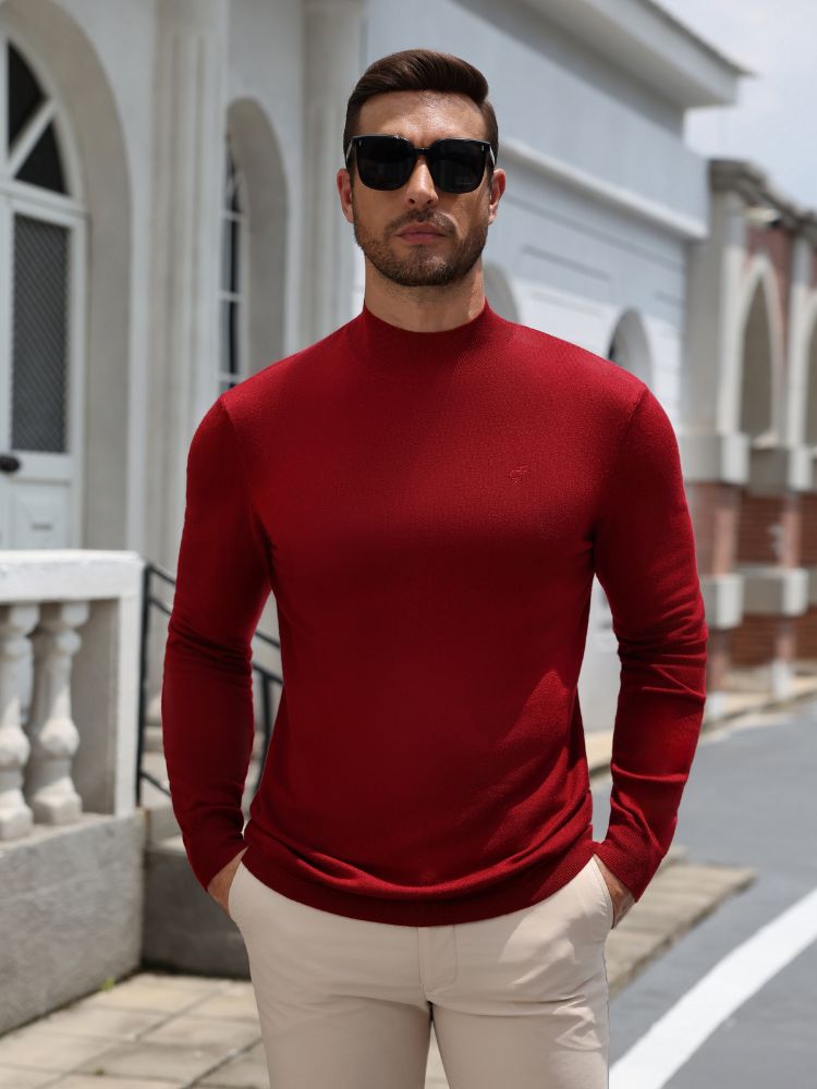 Mock Neck Slim Fit Fine Knit Pullover Sweater (US Only)