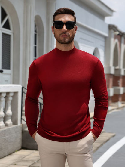 Mock Neck Slim Fit Fine Knit Pullover Sweater (US Only)