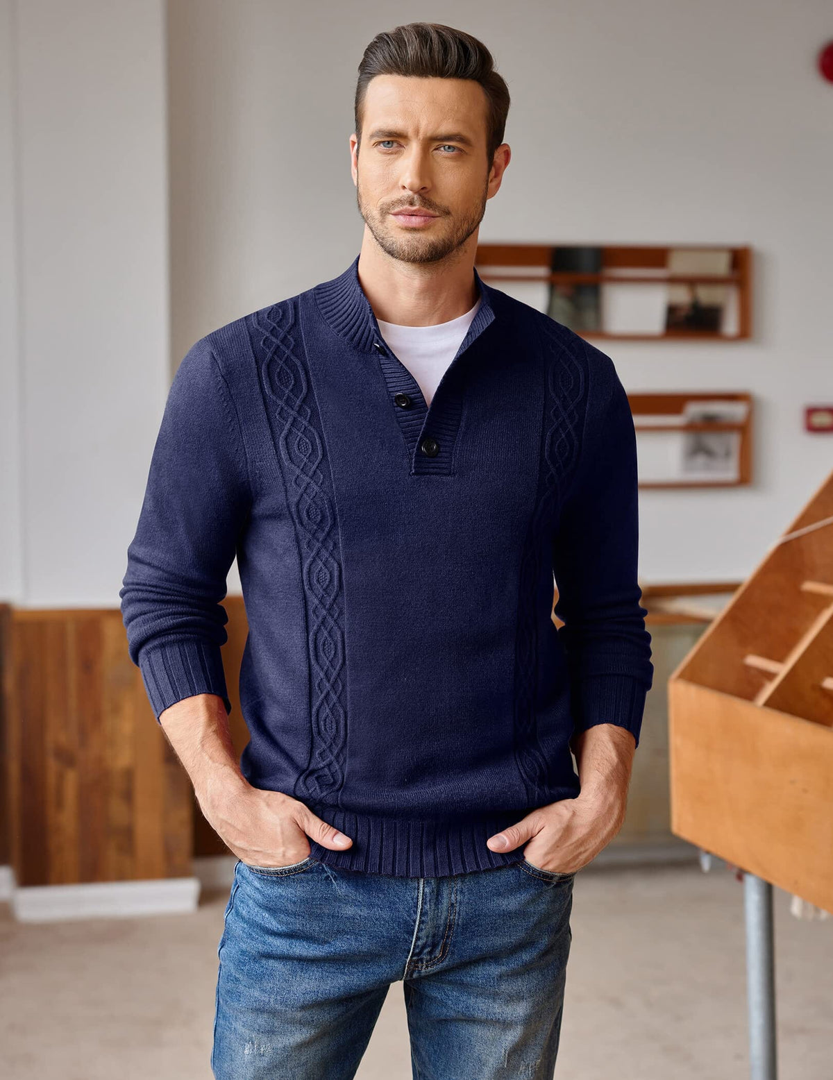 Twisted Stand Collar Knitted Pullover Sweater (US Only)