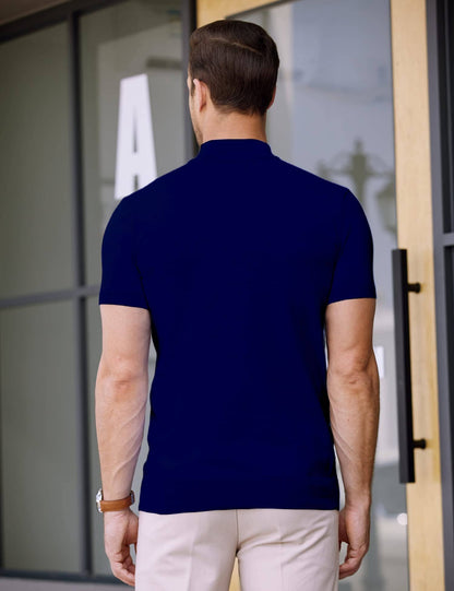 (Us Only)  Turtleneck Basic Slim Fit Knitted Short Sleeve Sweater