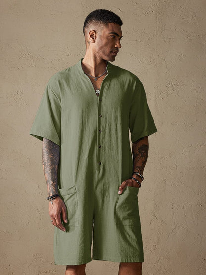 Cotton Stand Collar Jumpsuit